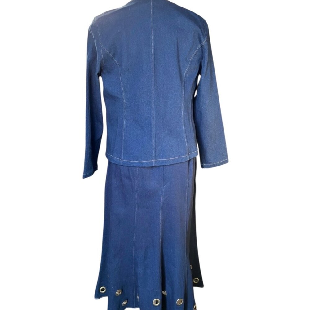 Regalia Womens 3-Piece Denim Suit Set With Grommet Accents Jacket Sleeveless Blo - Picture 12 of 16